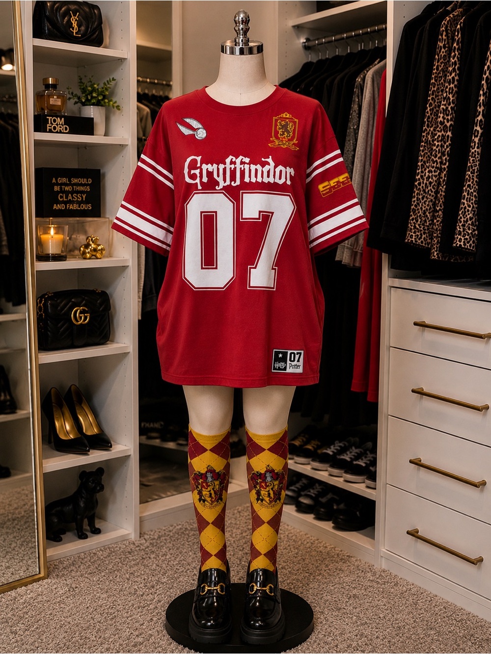 (Shirt&Socks‼️) Harry Potter Gryffindor 07 Oversized Jersey Tee & long Socks SET